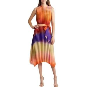 NWT Tahari ASL Ombre' Pleated Trapeze Midi Dress Sz 6 Handkerchief Hem MSRP $169